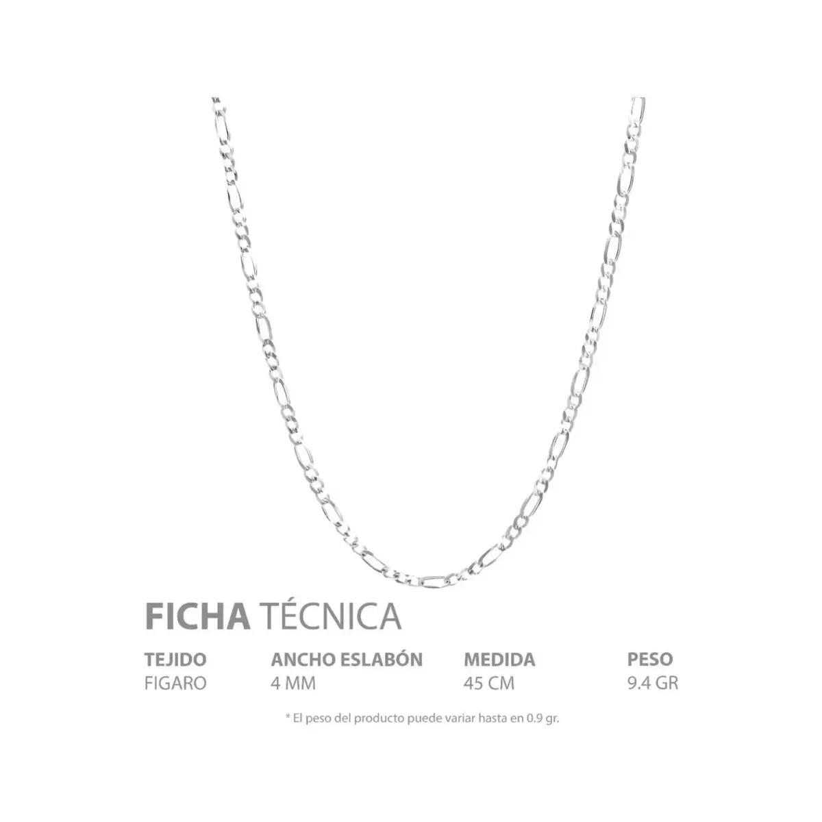 Cadena Plata Ley .925 Figaro 3x1 Diamantada 45cm Unisex - Imagen 5