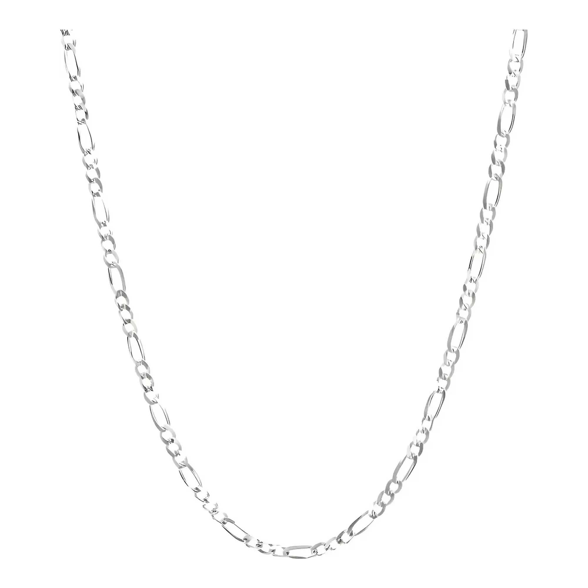 Cadena tejido figaro 3x1 de plata ley .925 diamantada brillante color plateado de 50 cm con broche perico para hombre unisex