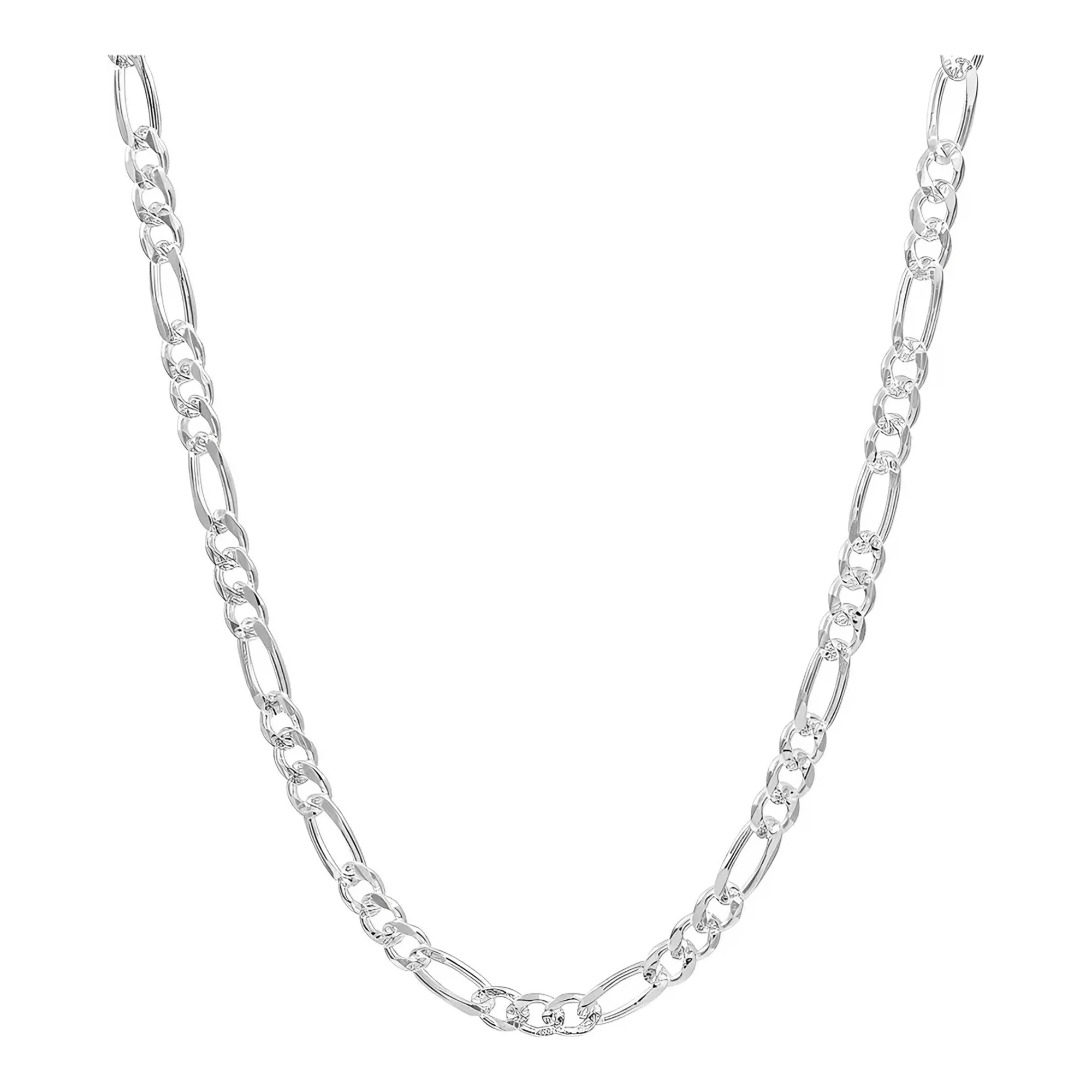 Cadena de plata hombre 925 Figaro 3x1 diamantada de 60cm y 6mm de ancho, eslabones brillantes de plata .925 para caballero