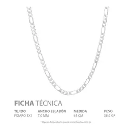 Cadena Plata Ley 925 Figaro 3x1 para Hombre 65cm - Imagen 5