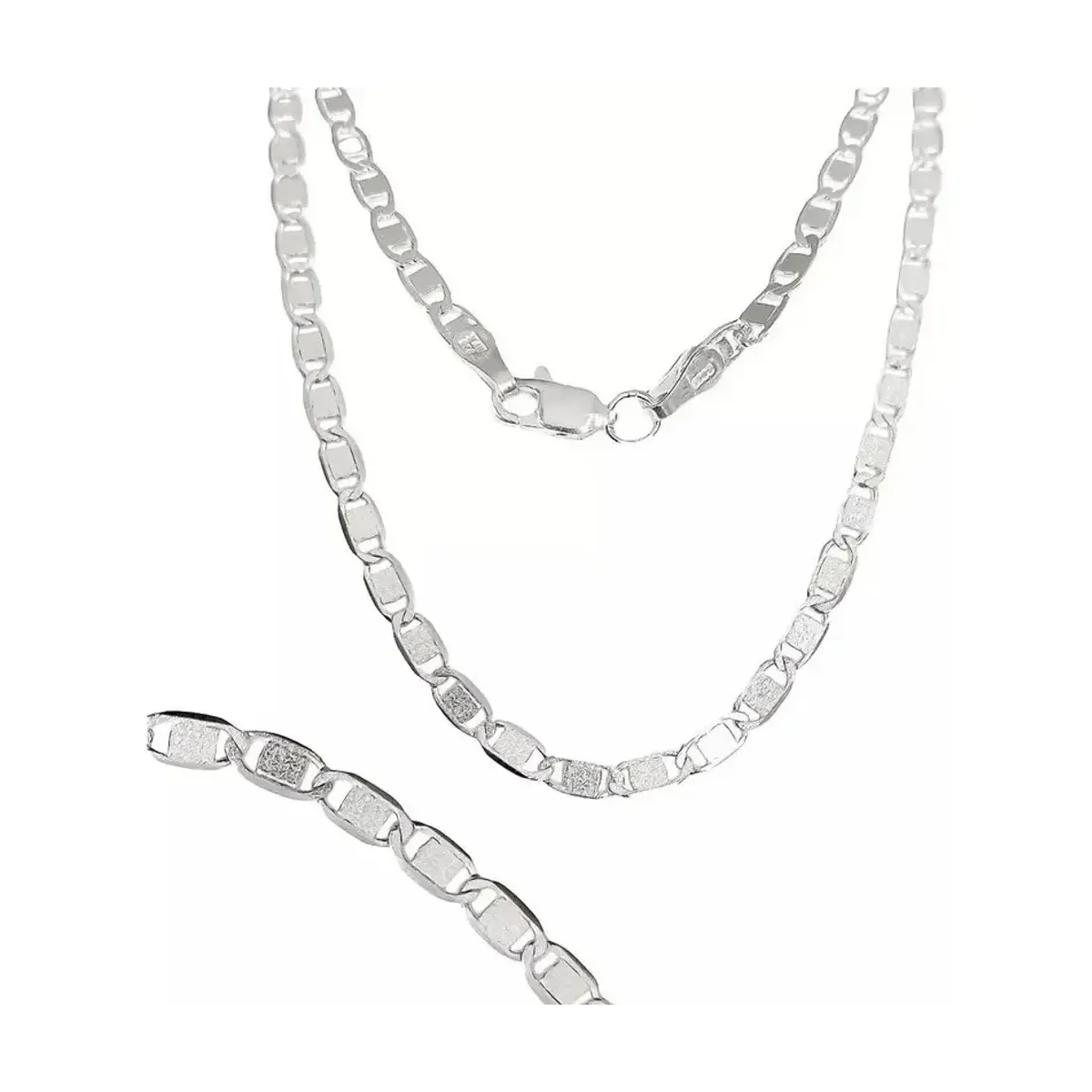 Cadena Plata Ley .925 Marinera Lisa, collar de eslabones gruesos brillante 55cm. Plata fina mexicana unisex inspirada en el m