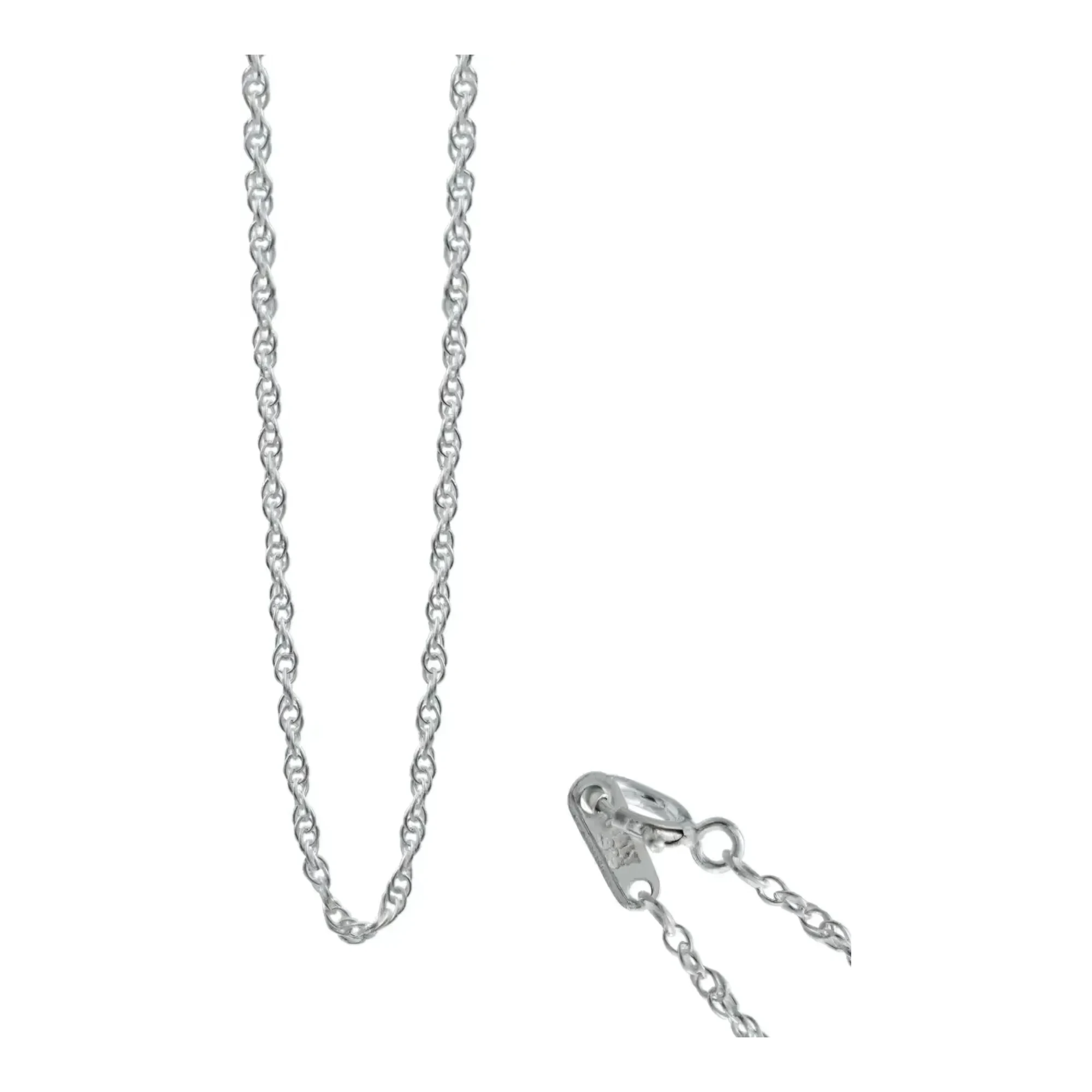 Cadena torsal de plata ley 925 para mujer 45cm y 2mm de ancho con broche perico y acabado brillante tejido cuerda