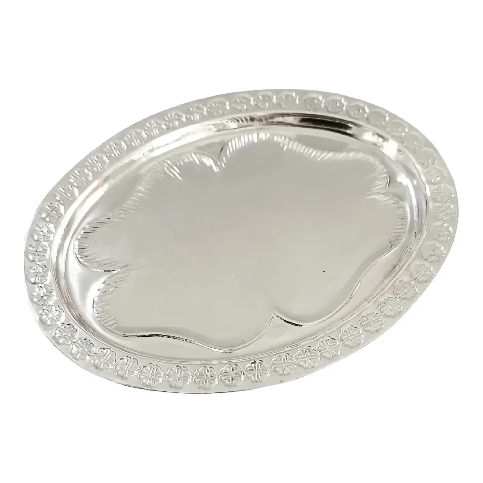 Charola para arras de boda en plata pura ley 999 color plateado brillante con acabado diamantado y estructura artesanal