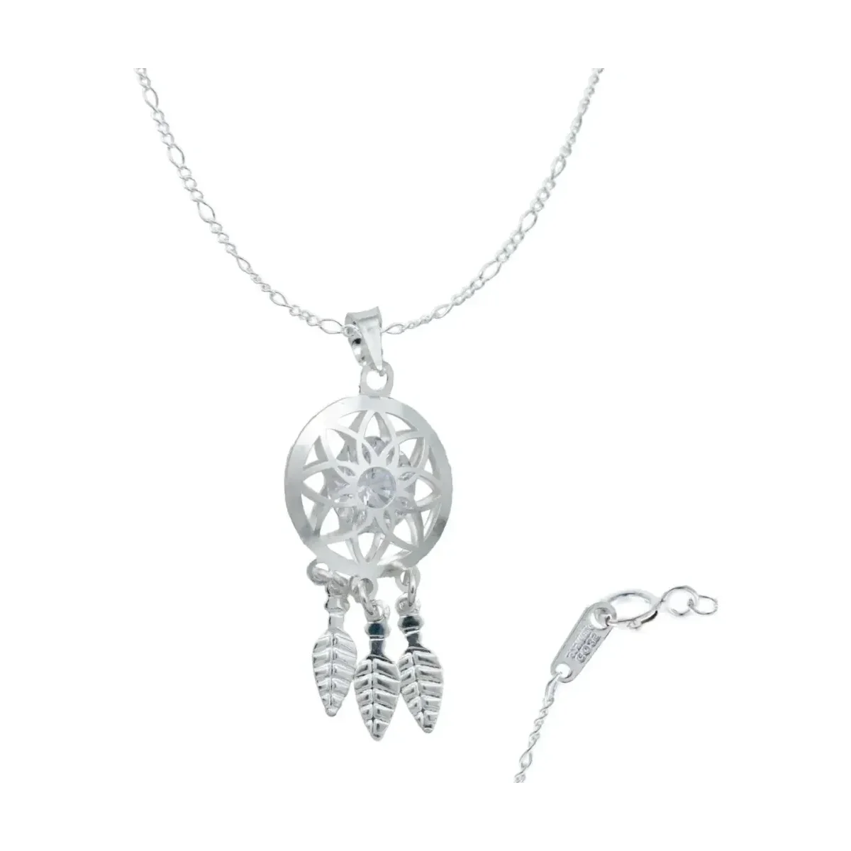 Collar Cadena de Plata Ley 925 Atrapasueños con detalles florales y zirconia, joyería de protección para mujer, collares de p