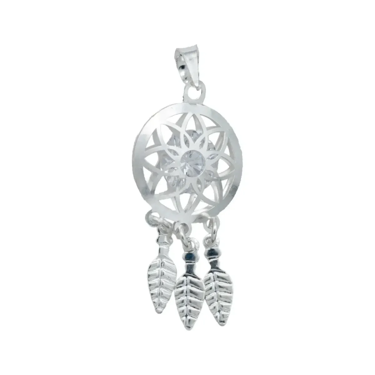 Collar Cadena de Plata Ley 925 Atrapasueños con Detalles Florales y Zirconia - Imagen 2