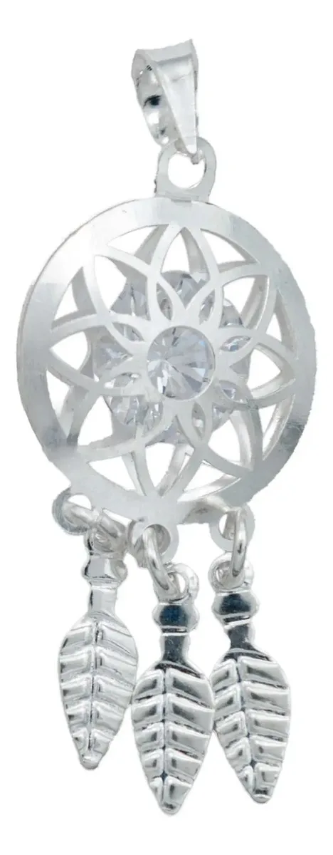 Collar Cadena de Plata Ley 925 Atrapasueños con Detalles Florales y Zirconia - Imagen 1