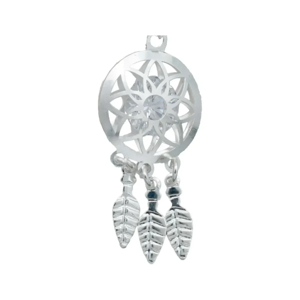 Collar Cadena de Plata Ley 925 Atrapasueños con Detalles Florales y Zirconia - Imagen 3