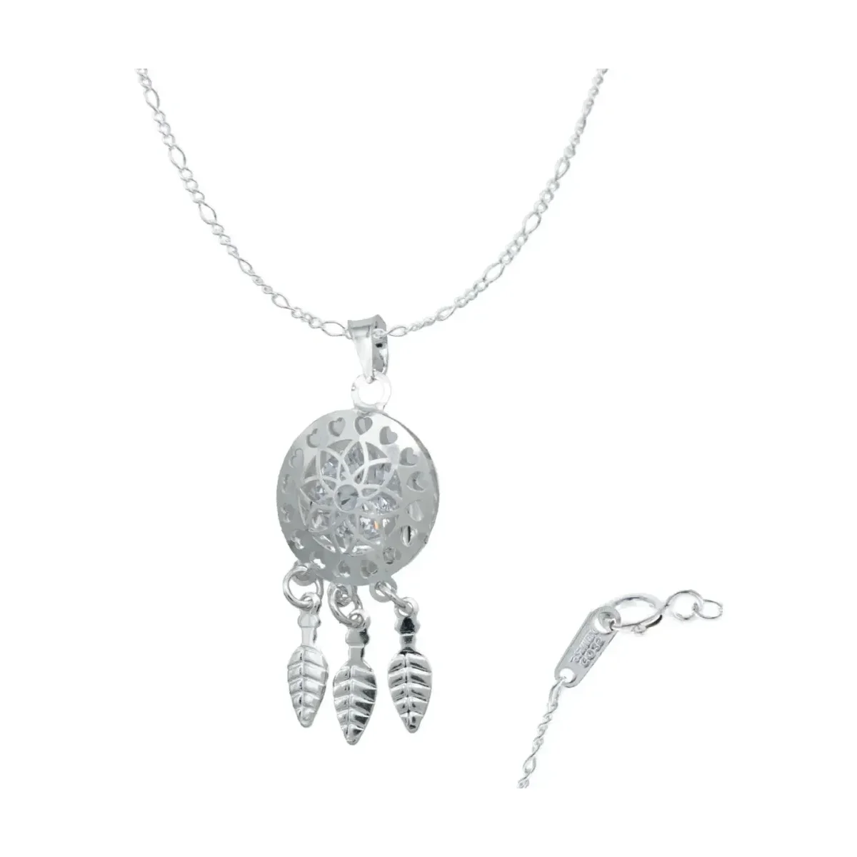 Collar Cadena de Plata Ley 925 Atrapasueños con Detalles Florales y Zirconia - Imagen 5
