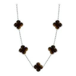 Collar Cadena Plata 925 con Dijes Trébol Esmaltado Café 65cm - Imagen 1