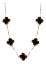 Collar Cadena Plata 925 con Dijes Trébol Esmaltado Café 65cm - Imagen 1
