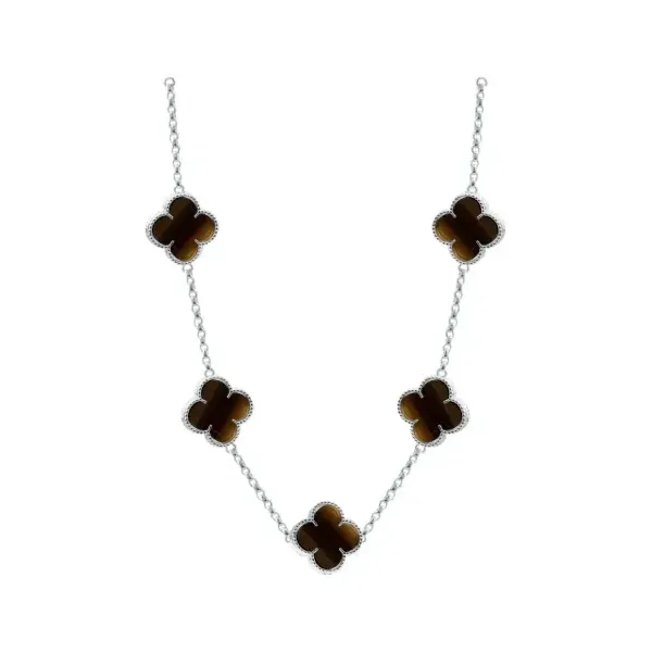 Collar Cadena Plata 925 con Dijes Trébol Esmaltado Café 65cm - Imagen 1