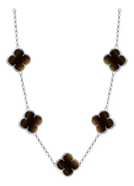 Collar Cadena Plata 925 con Dijes Trébol Esmaltado Café 65cm - Imagen 1
