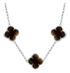 Collar Cadena Plata 925 con Dijes Trébol Esmaltado Café 65cm - Imagen 2