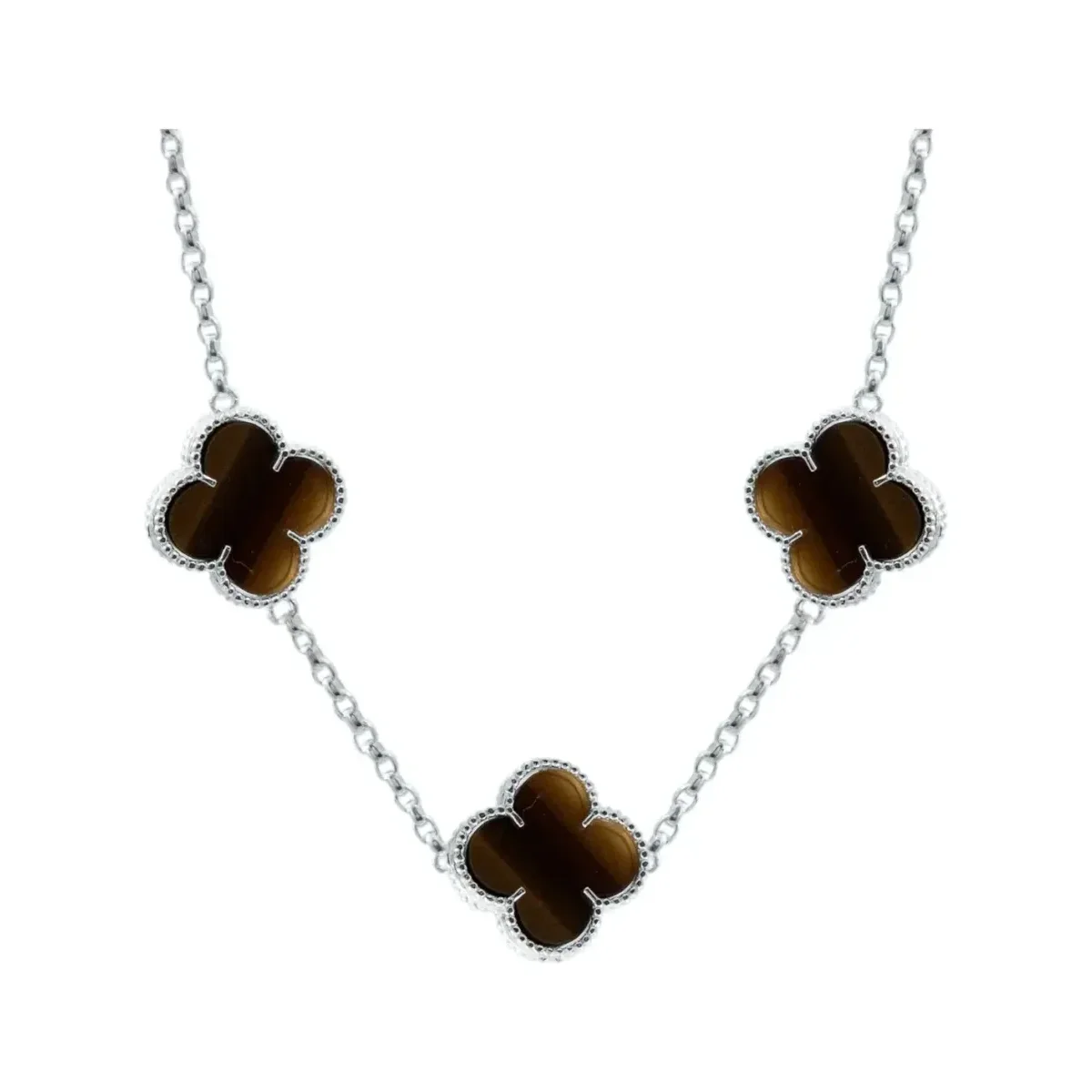 Collar Cadena Plata 925 con Dijes Trébol Esmaltado Café 65cm - Imagen 2