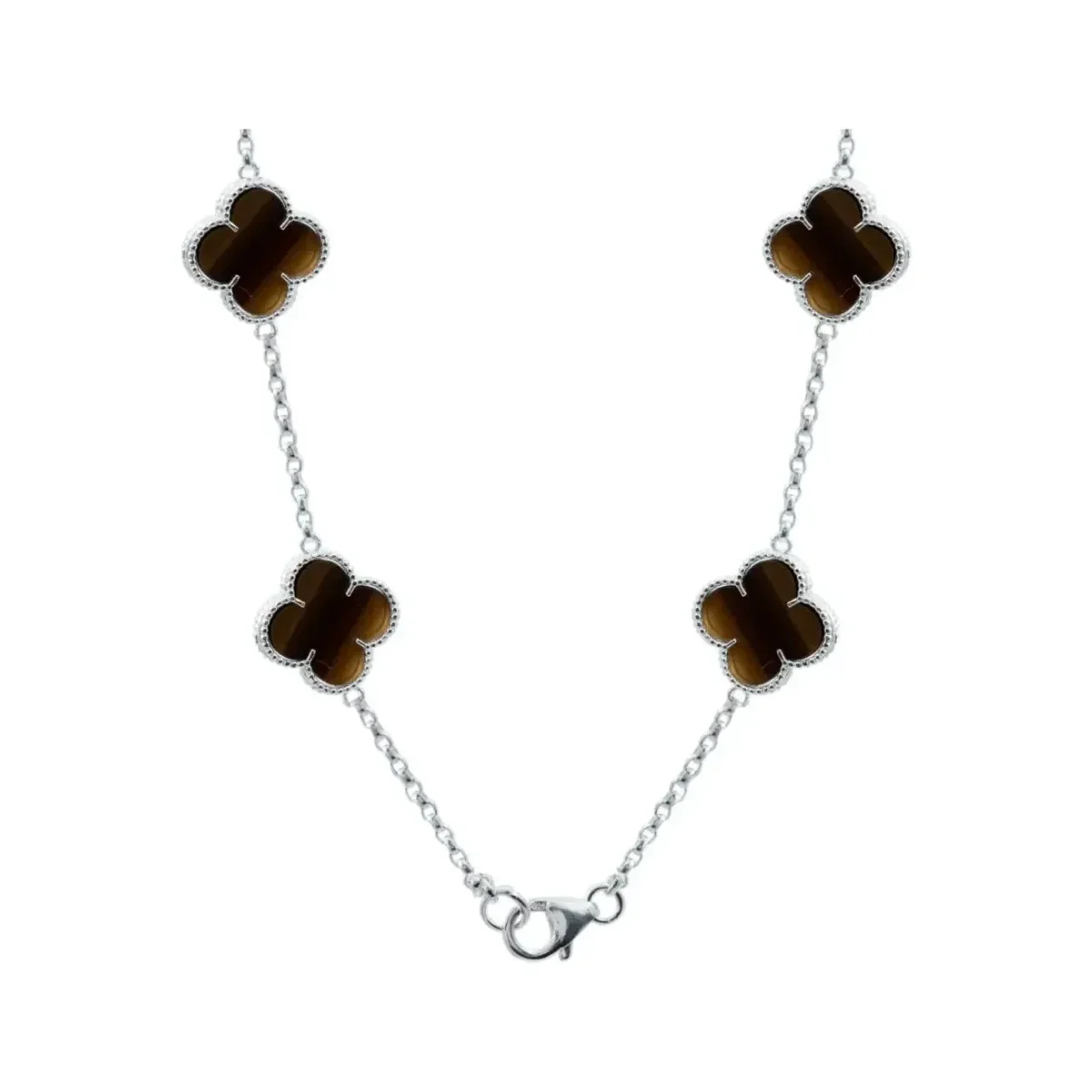 Collar Cadena Plata 925 con Dijes Trébol Esmaltado Café 65cm - Imagen 4