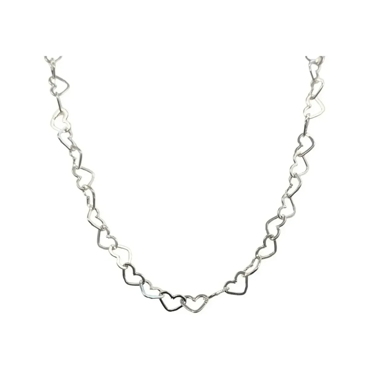 Collar Cadena Plata 925 Diseño Tejido Corazón 55cm - Imagen 3
