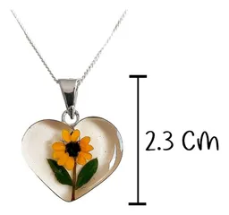 Collar Girasol Corazón Encapsulado Plata .925 50cm - Imagen 2