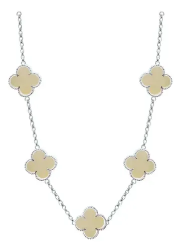 Collar de plata para mujer .925, cadena tejido rolo con trébol de cuatro hojas esmaltado corrido, joyería mexicana artesanal