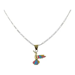Collar Colibrí Esmaltado Oro 10k Hueco con Cadena 50cm - Imagen 1