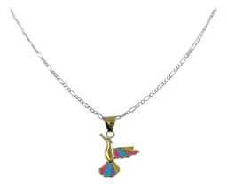 Collar Colibrí Esmaltado Oro 10k Hueco con Cadena 50cm - Imagen 1