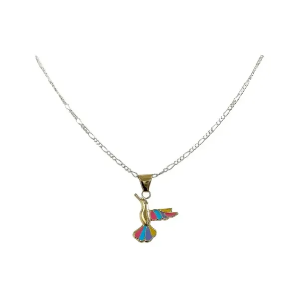 Collar Colibrí Esmaltado Oro 10k Hueco con Cadena 50cm - Imagen 1