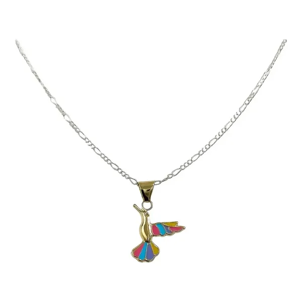 Collar Colibrí Esmaltado Oro 10k Hueco con Cadena 50cm - Imagen 1
