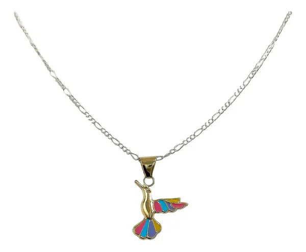 Collar Colibrí Esmaltado Oro 10k Hueco con Cadena 50cm - Imagen 1