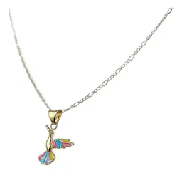 Collar Colibrí Esmaltado Oro 10k Hueco con Cadena 50cm - Imagen 2