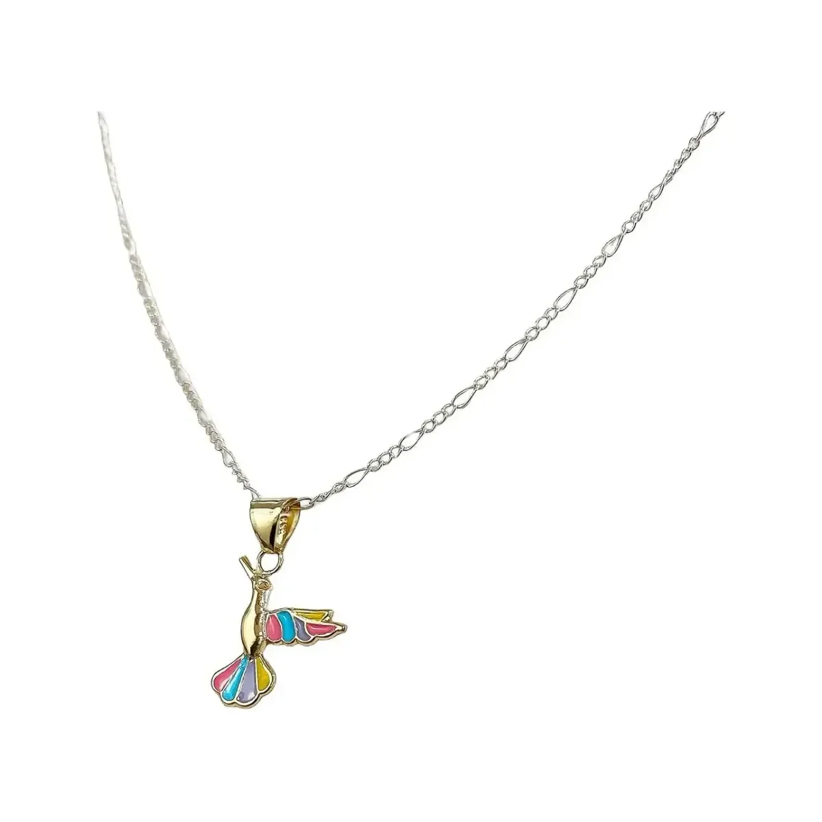 Collar Colibrí Esmaltado Oro 10k Hueco con Cadena 50cm - Imagen 2