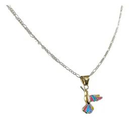 Collar Colibrí Esmaltado Oro 10k Hueco con Cadena 50cm - Imagen 3