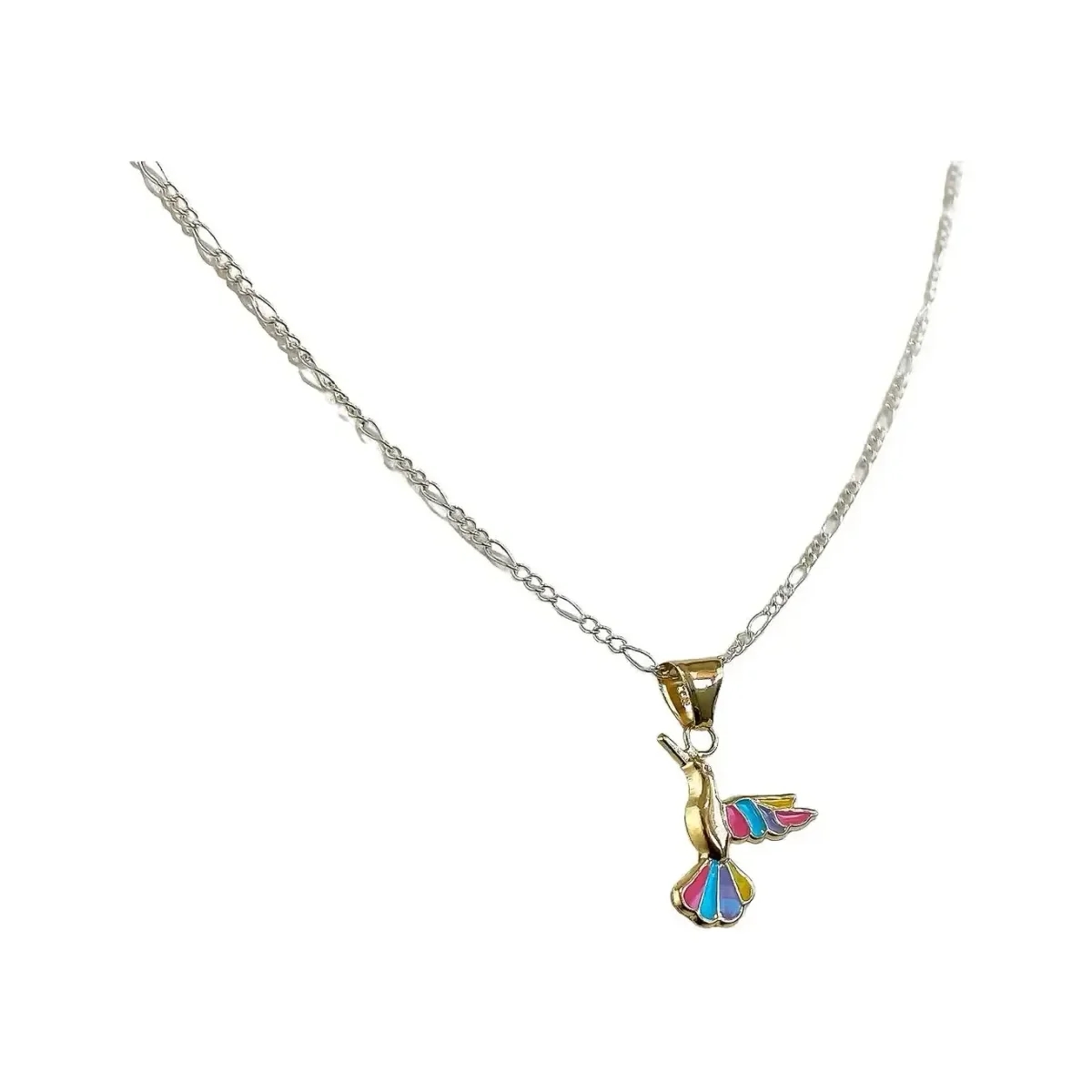 Collar Colibrí Esmaltado Oro 10k Hueco con Cadena 50cm - Imagen 3