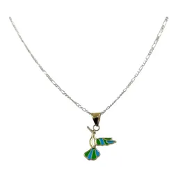 Collar Colibrí Esmaltado Verde Oro 10k con Cadena de 50cm - Imagen 1