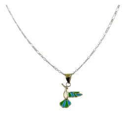 Collar Colibrí Esmaltado Verde Oro 10k con Cadena de 50cm - Imagen 1