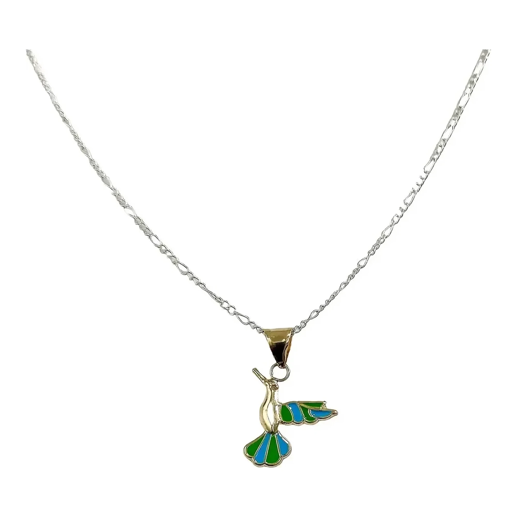 Collar Colibrí Oro 10k Esmaltado Verde, dije colibrí oro 10k mujer. Joyería de diseño único con simbolismo, ideal para regalo