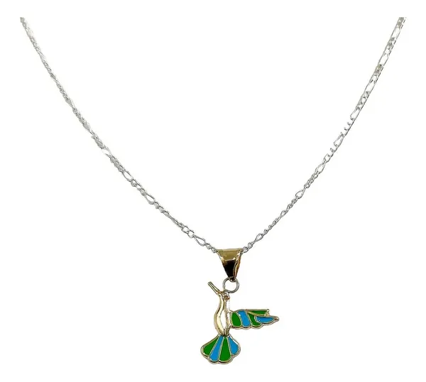 Collar Colibrí Esmaltado Verde Oro 10k con Cadena de 50cm - Imagen 1