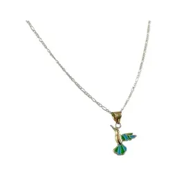 Collar Colibrí Esmaltado Verde Oro 10k con Cadena de 50cm - Imagen 2