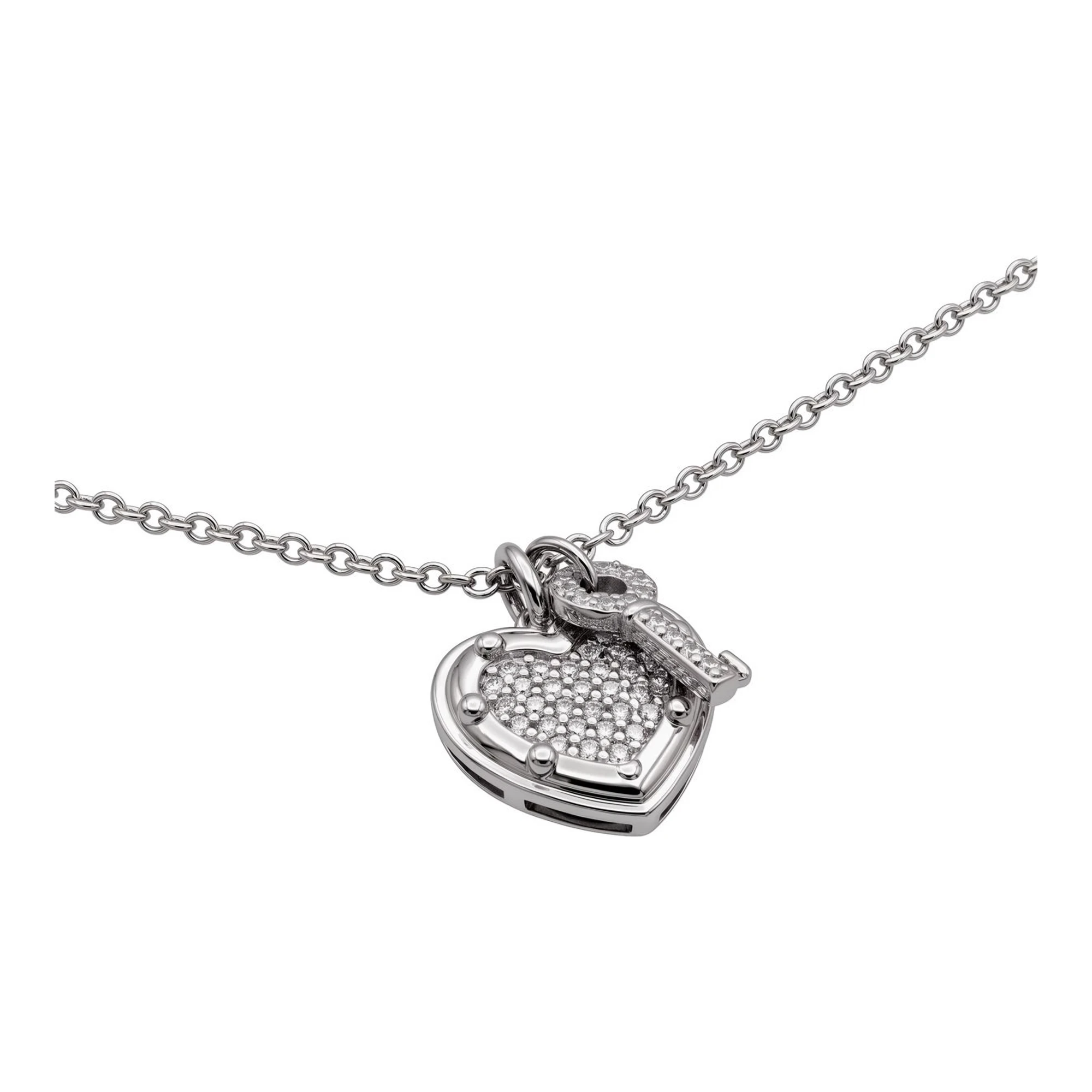 Collar de plata .925 dije corazón y llave con zirconia cadena 42 cm Joyaris