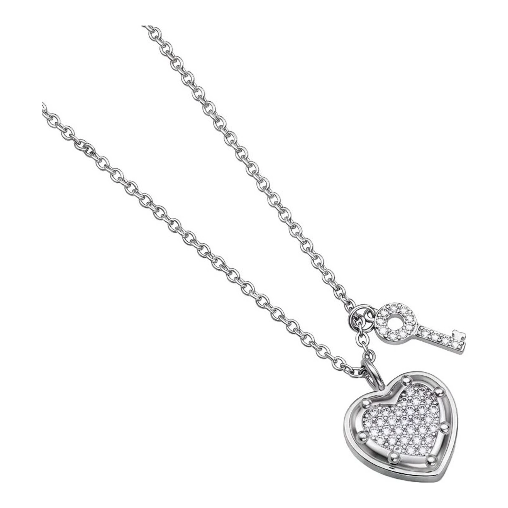 Collar de Plata .925 Dije Corazón y Llave con Zirconia 42 cm - Imagen 2