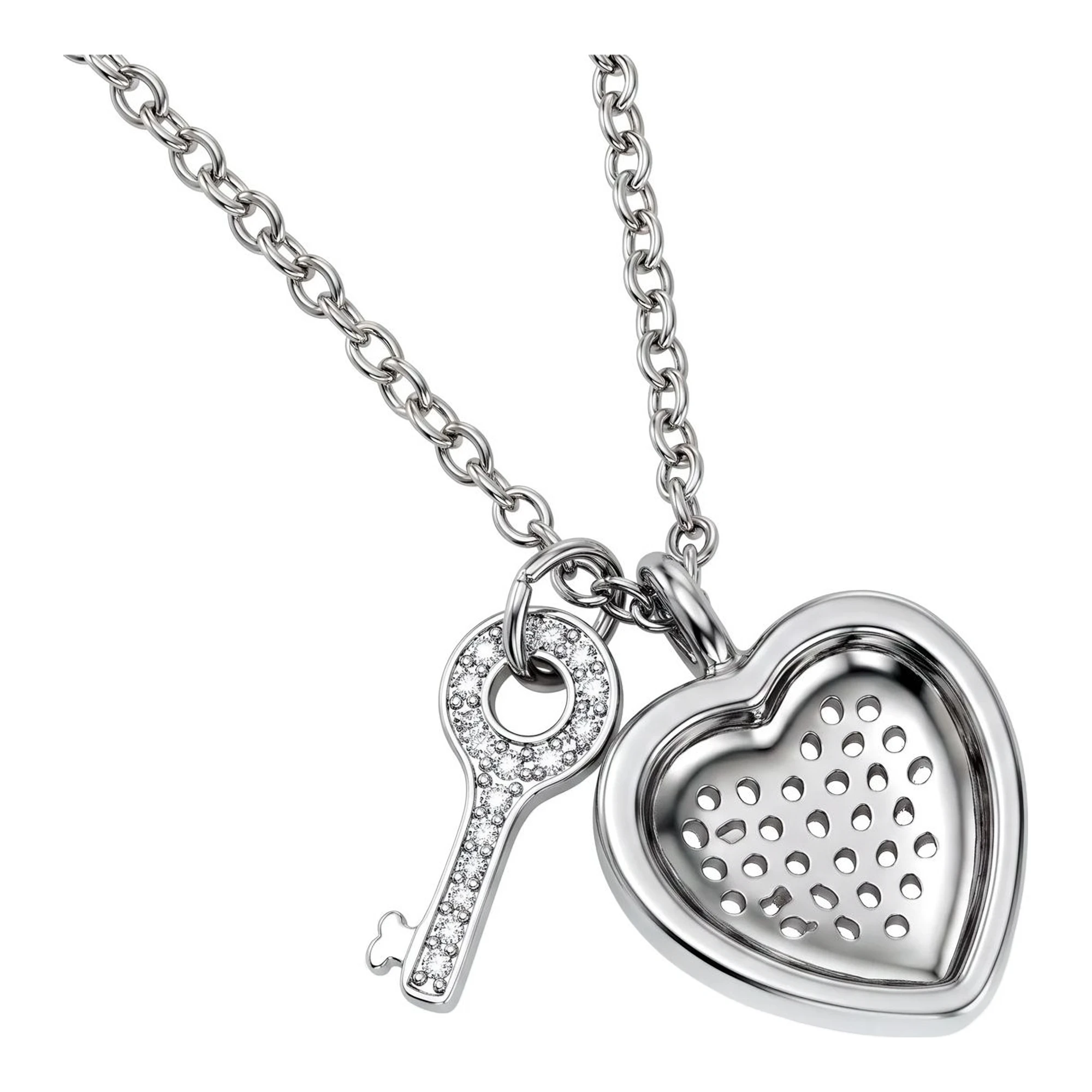 Collar de Plata .925 Dije Corazón y Llave con Zirconia 42 cm - Imagen 3