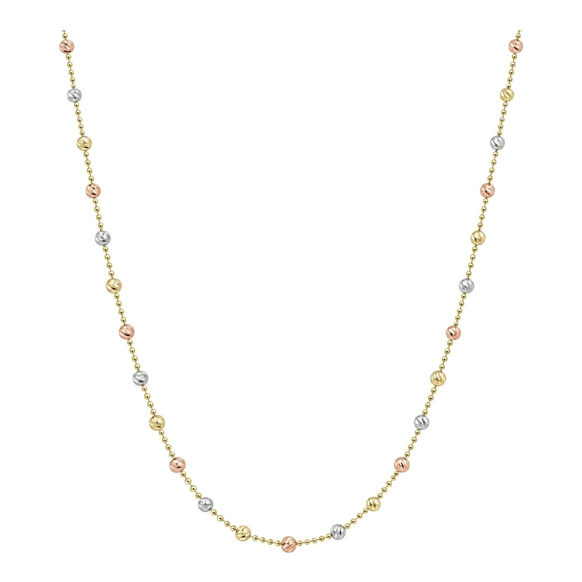 Collar de oro 10k florentino con cadena de bolitas de 45 cm y esferas de 2 mm - Joyaris joyería mexicana