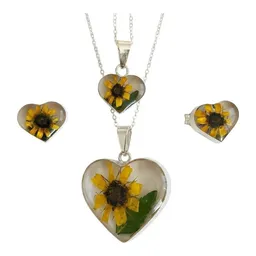 Collar de Plata 925 con Dije Girasol y Corazón Cadena 50cm - Imagen 1