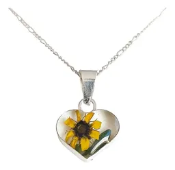Collar de Plata 925 con Dije Girasol y Corazón Cadena 50cm - Imagen 3