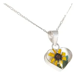 Collar de Plata 925 con Dije Girasol y Corazón Cadena 50cm - Imagen 4