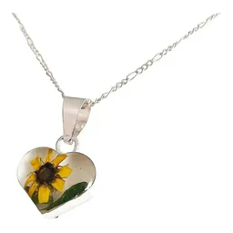 Collar de Plata 925 con Dije Girasol y Corazón Cadena 50cm - Imagen 5