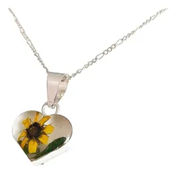 Collar de Plata 925 con Dije Girasol y Corazón Cadena 50cm - Imagen 5