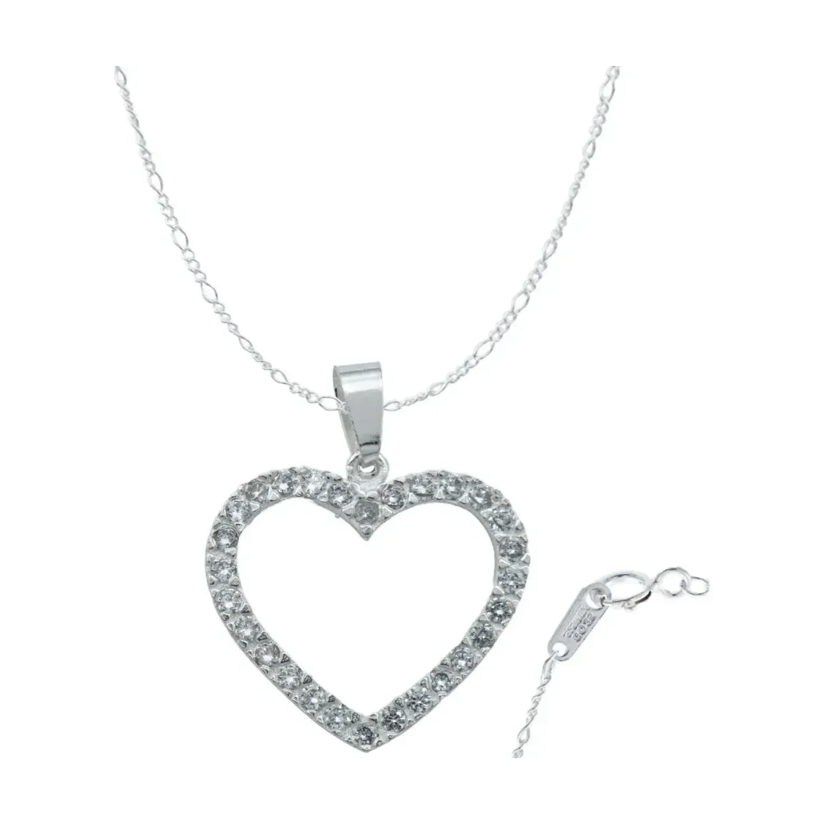 Collar plata 925 corazón contorno con zirconia brillante, colgante delicado para mujer. Joyería mexicana artesanal, uso diari