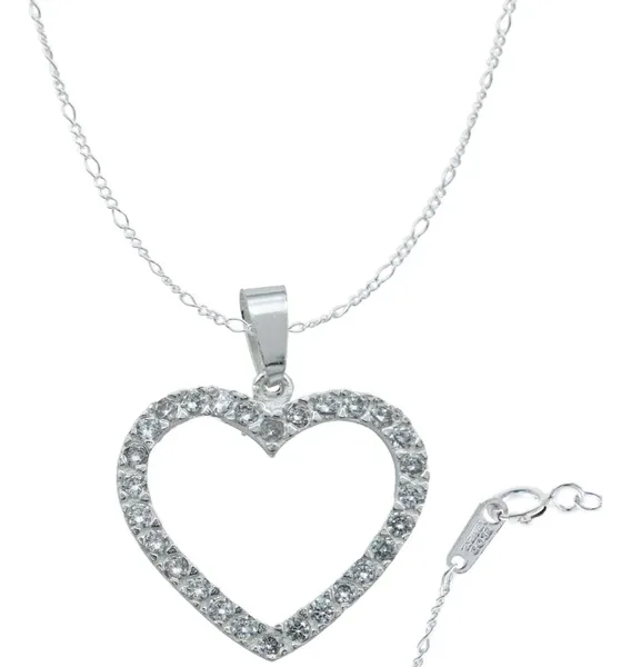 Collar de Plata 925 Corazón Contorno con Zirconia - Imagen 1