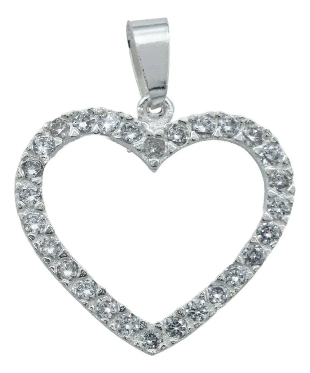 Collar de Plata 925 Corazón Contorno con Zirconia - Imagen 1