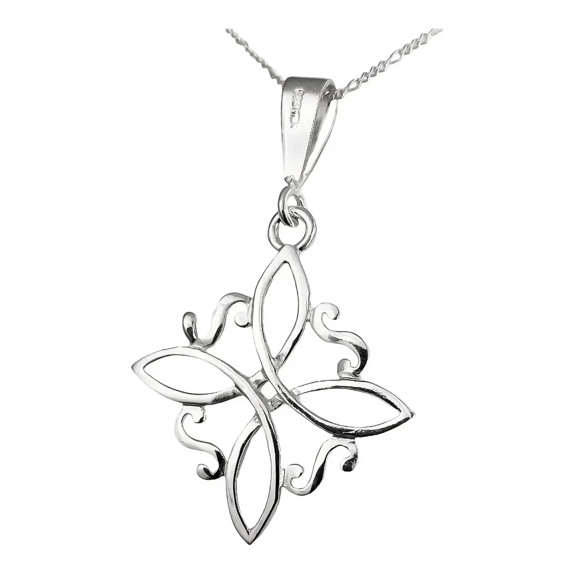 Dije nudo de bruja grande en plata 925 acabado liso con cadena figaro de 50 cm broche bandola de joyeria esoterica mexicana