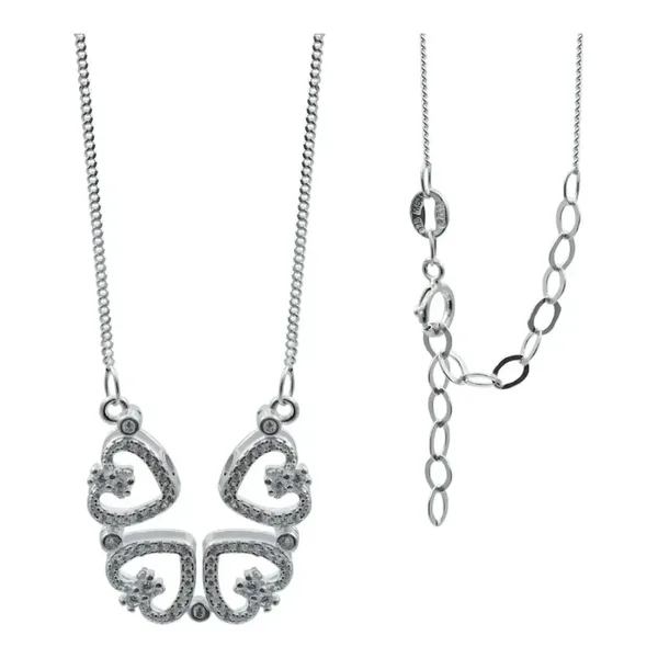Collar de Plata 925 Diseño Corazones con Zirconia Blanca - Imagen 1